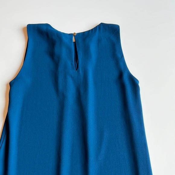 Chiffon Dress with pleats around neck, key hole button at back, Ocean blue/teal - Picture 6 of 8